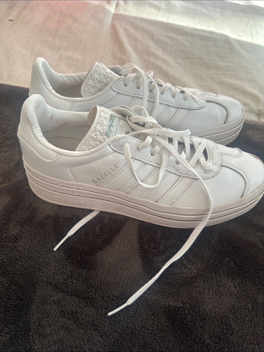 adidas White Gazelle Platform Leather Sneakers